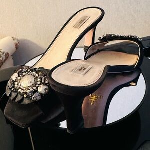 Prada black shoes with gorgeous center jewel bling!